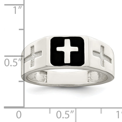 Sterling Silver Rhodium-plated Enameled Cross Ring