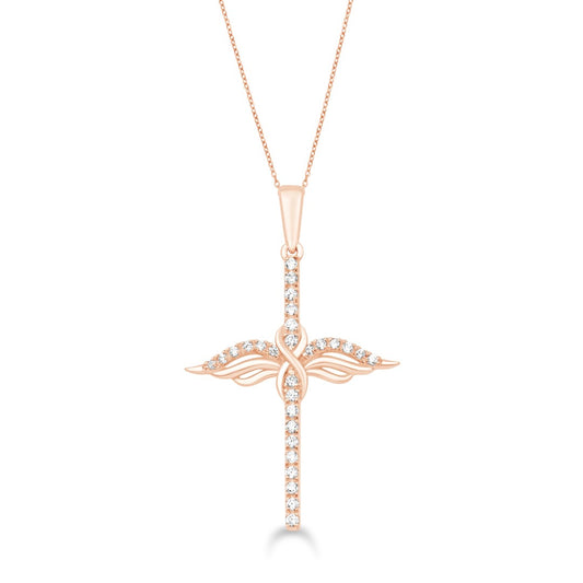 10 Karat Rose Gold 0.33 Carat Diamonds Angel Cross Pendant-0832179-YG