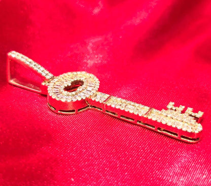 10K Gold with 2.5 CTW Diamond Key Pendant