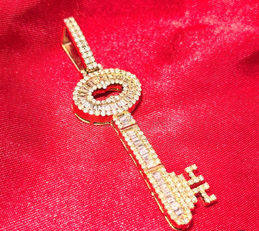 10K Gold with 2.5 CTW Diamond Key Pendant
