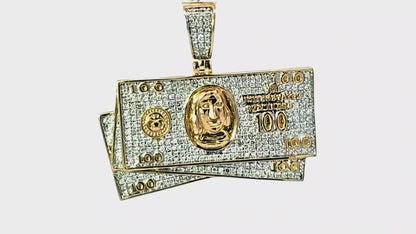 Iced-Out Dollar Bills Pendant 0.75 Ct. Diamond 10K Yellow Gold