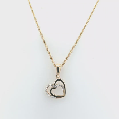 Heart Pendant in CZ with Rope Chain 14K Gold