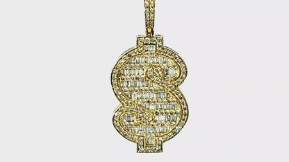 Dollar Sign Baguette Pendant 10K Yellow Gold 2.25ctw Diamond Pendant