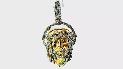 Ruby Jesus Face Pendant 0.20 Ct. Ruby 1 Ct. Diamond 10K Yellow Gold