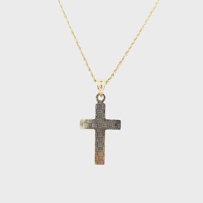 Elegant Cross Pendant with Rope Chain 20" 10K Gold