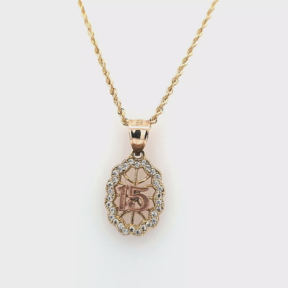 '15' Anos Pendant with Rope Chain 20" 10K Gold