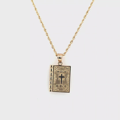 Bible Pendant with Rope Chain 20" 10K Gold