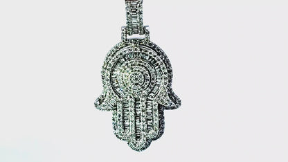 Elegant Hamsa Hand Pendant 1.2 Ct. Diamond 10K White Gold