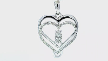 Elegant Double Heart Pendant 0.55 Ct. Diamond 10K White Gold