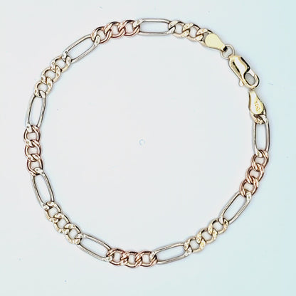 10K Tri Gold Figaro Link Bracelet 5.5MM