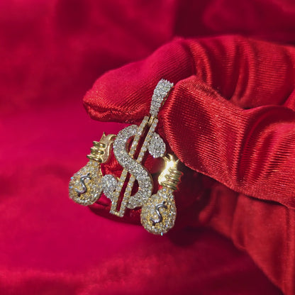 10k Yellow Gold Diamond Money Dollar Pendant 1.64 ctw