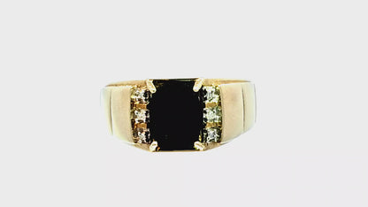 Elegant Onyx Stone Ring 1.87 Ct. Onyx, 0.02 Ct. Diamond 10K Yellow Gold