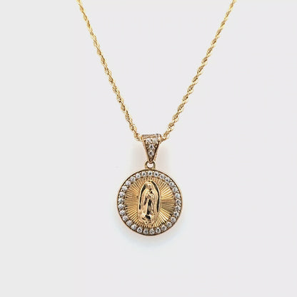 Religious Pendant 10K Gold with CZ and 10K Rope Chain 20"