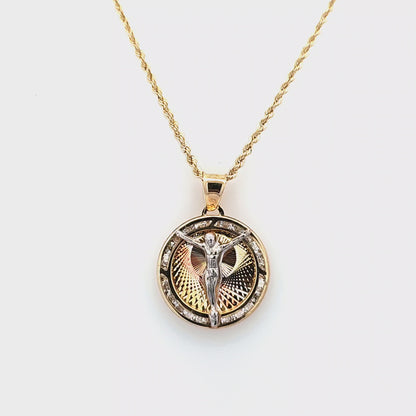 Jesus Medallion with CZ on Rope Chain 20" 10K Gold