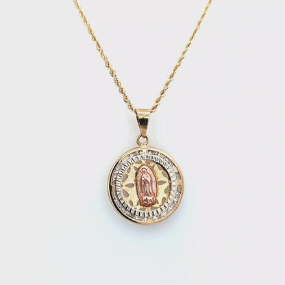 Gold Pendant with Virgin Mary in CZ and Rope Chain 20" 10K