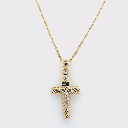 Elegant Cross Pendant with Rope Chain 20" 10K Gold