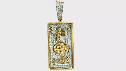 100 Dollar Bill Iced-out Pendant 0.45 Ct. Diamond 10K Yellow Gold