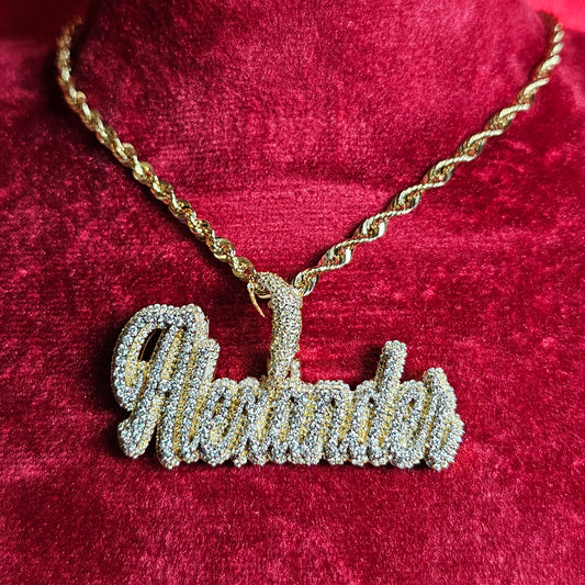 10K Gold Custom Name Pendant With Natural Diamonds 3.70CTW APX Gold Chain Included