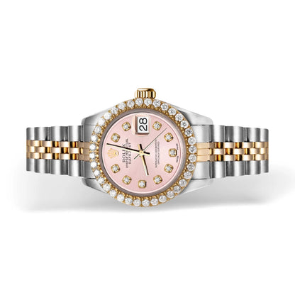 Women's Rolex Datejust 1.00ct Diamond Bezel Watch 26mm Pink Dial