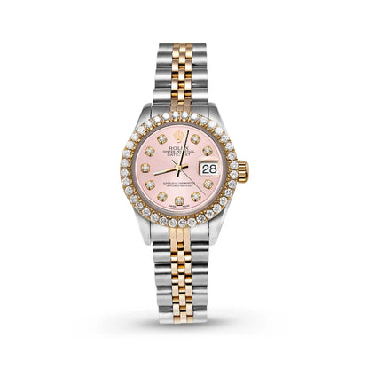 Women's Rolex Datejust 1.00ct Diamond Bezel Watch 26mm Pink Dial